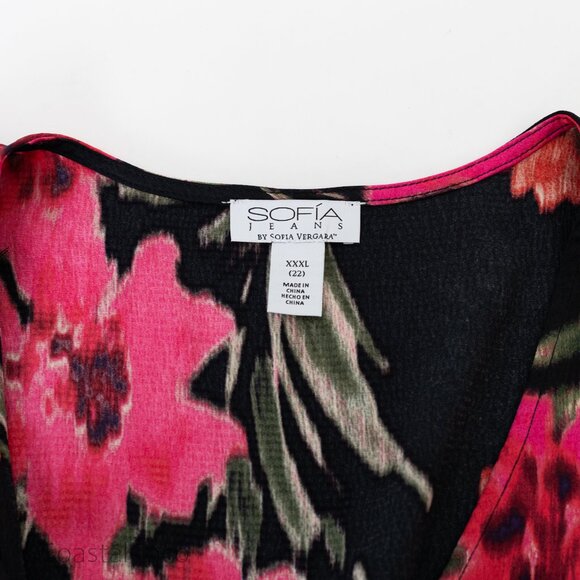 Sofia Floral Dress XXXL (22) Faux Wrap Ruffle Mid Calf Length Silky Flowy - Picture 5 of 13